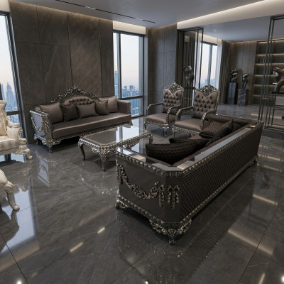 Komfortowy zestaw do salonu Ustawić 3+1+1 I New Luxury 2x Fotel Brown
