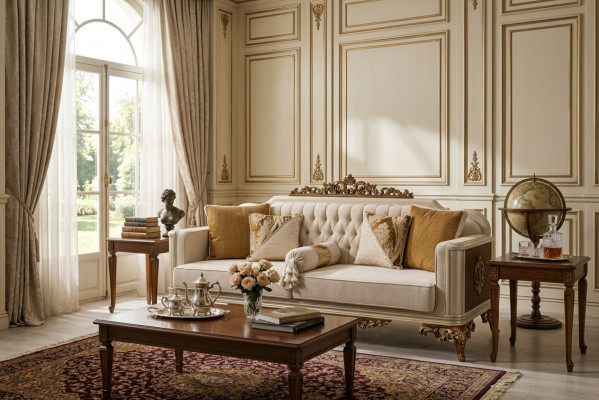 Luksusowe 3 miejsce do siedzenia Sofa Salon Meble Elegancka Sofa 3 miejsce do siedzenia Włókienniczy Beż