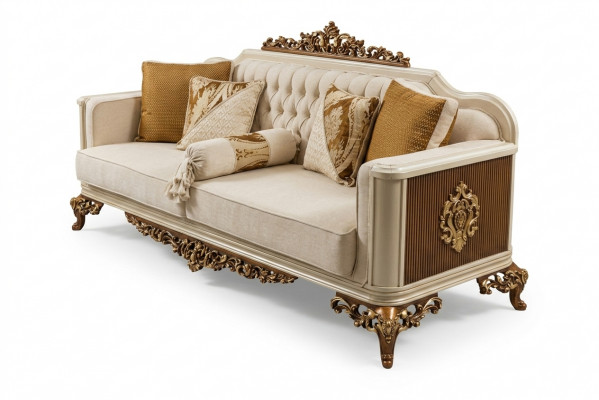 Luksusowe 3 miejsce do siedzenia Sofa Salon Meble Elegancka Sofa 3 miejsce do siedzenia Włókienniczy Beż