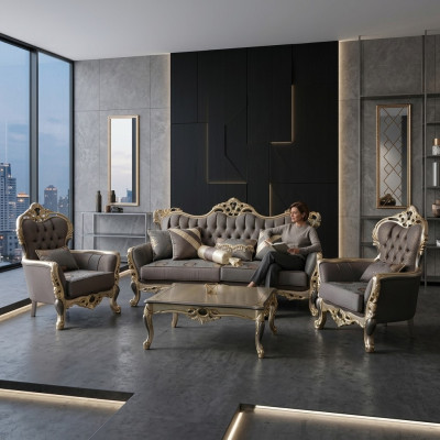 Designerski zestaw do salonu Zestaw sofowy zestaw Zestaw sofowy 3+3+1+1 2x sofy 2x fotel