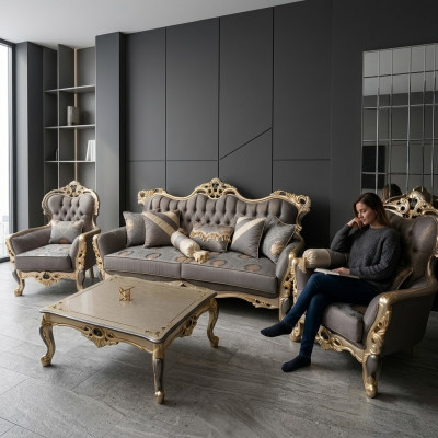 Ekskluzywny Zestaw sofowy zestaw 3+3+1 3-częściowy 2x sofa Fotel Relaks Zestaw luksusowy