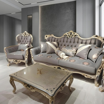 Elegancka Sofa z Fotel Zestaw sofowy Szary Relaks 2-częściowe Meble do Salonu