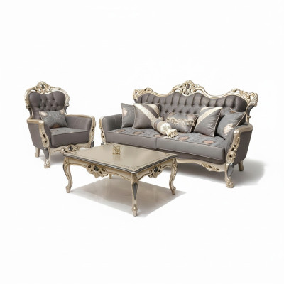 Elegancka Sofa z Fotel Zestaw sofowy Szary Relaks 2-częściowe Meble do Salonu