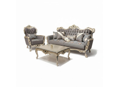 Elegancka Sofa z Fotel Zestaw sofowy Szary Relaks 2-częściowe Meble do Salonu