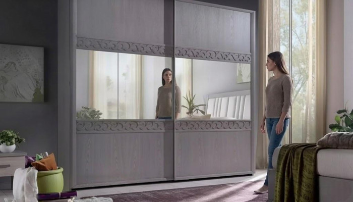 Drzwi przesuwne Szafa Szafa Szafa z Lustro Drewno Luxury Modern