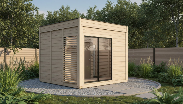 Sauna drewniana Sauna zewnętrzna Drewno Drewno sosnowe Domek saunowy z panoramicznym ogrodem