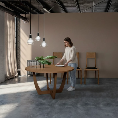 Okrągłe Stół obiadowy Drewno Stół kuchenny Okrągłe w nowym stylu nowoczesny brązowy 140cm