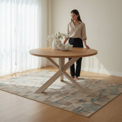 Okrągły Kuchnia Stół obiadowy stolik kawowy Kolor Brown Style Modern Drewno 140cm