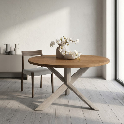 Okrągły Kuchnia Stół obiadowy stolik kawowy Kolor Brown Style Modern Drewno 140cm