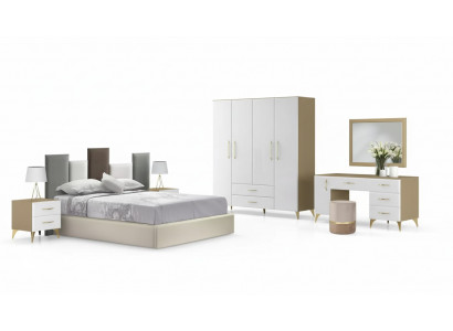 Sypialnia Zestaw Łóżko 2x Stolik nocny Kredens 7-częściowy luksusowy design