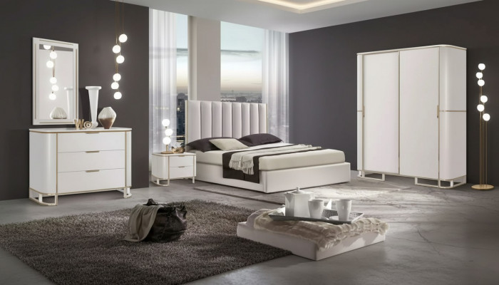 Łóżko 2x Szafki nocne Kredens Zestaw Sypialnia 6-częściowy Design Luxury nowość