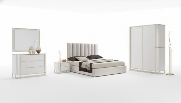 Łóżko 2x Szafki nocne Kredens Zestaw Sypialnia 6-częściowy Design Luxury nowość