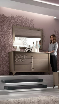 Kredens Lustro New Luxury Kompletny zestaw Sypialnia Kredens Brązowy 2 sztuki