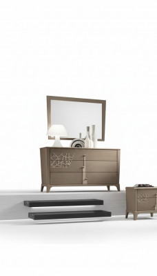 Kredens Lustro New Luxury Kompletny zestaw Sypialnia Kredens Brązowy 2 sztuki