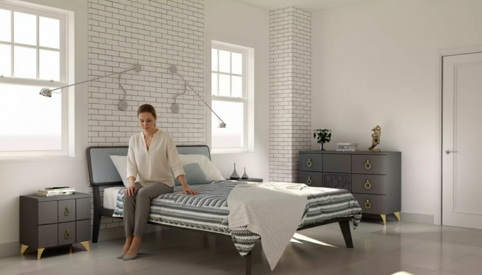 Sypialnia Zestaw Luksusowe Łóżko 2x Szafki nocne Design szary 3-częściowy Kredens