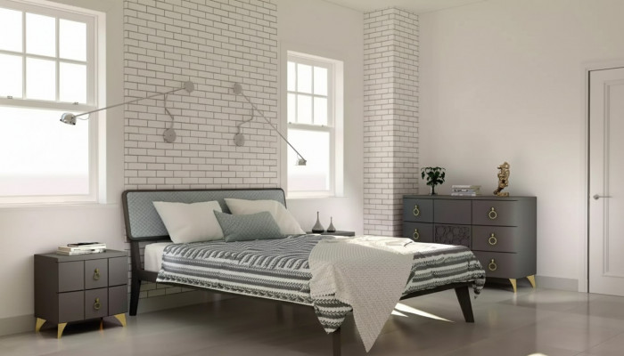 Sypialnia Zestaw Luksusowe Łóżko 2x Szafki nocne Design szary 3-częściowy Kredens