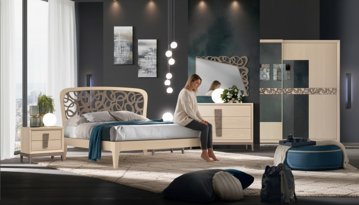 Sypialnia Zestaw Łóżko 2x Szafki nocne Szafa Design Luksusowy nowy 6-częściowy