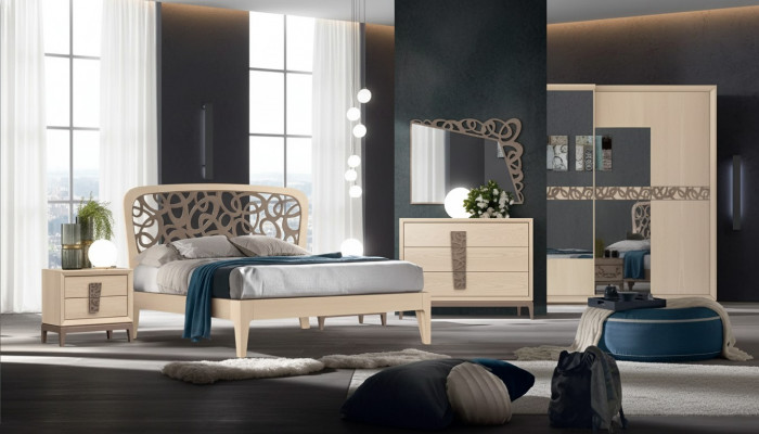 Sypialnia Zestaw Łóżko 2x Szafki nocne Szafa Design Luksusowy nowy 6-częściowy
