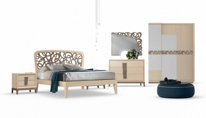 Sypialnia Zestaw Łóżko 2x Szafki nocne Szafa Design Luksusowy nowy 6-częściowy