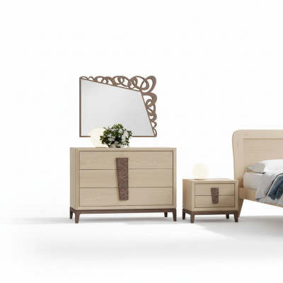 Sypialnia Zestaw Luxury Kredens Lustro Design Meble beżowy 3-częściowy Drewno