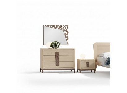 Sypialnia Zestaw Luxury Kredens Lustro Design Meble beżowy 3-częściowy Drewno