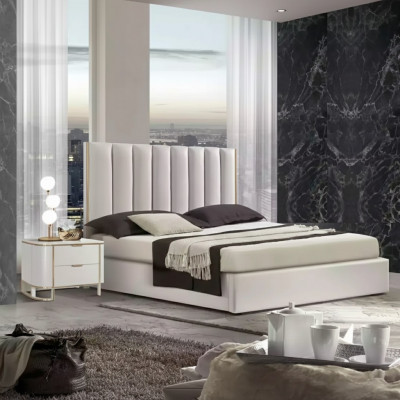 Sypialnia Zestaw Luksusowe Łóżko 2x Szafki nocne Design nowy Biały 3-częściowy Modern