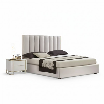 Sypialnia Zestaw Luksusowe Łóżko 2x Szafki nocne Design nowy Biały 3-częściowy Modern