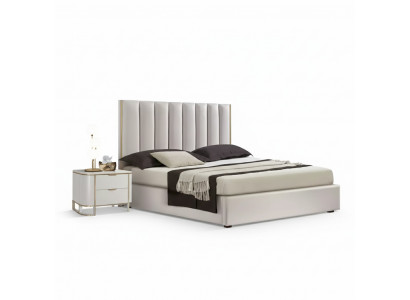 Sypialnia Zestaw Luksusowe Łóżko 2x Szafki nocne Design nowy Biały 3-częściowy Modern