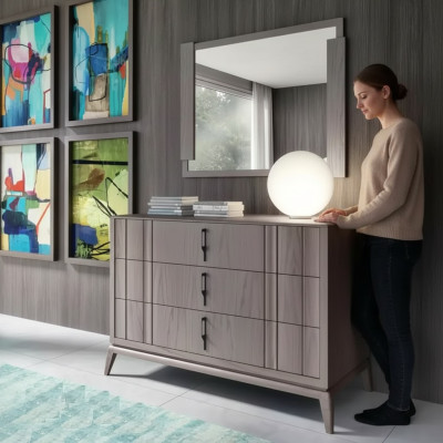 Zestaw Sypialnia luksusowy kredens designerski Kredens Lustro brązowy 2-częściowy Drewno