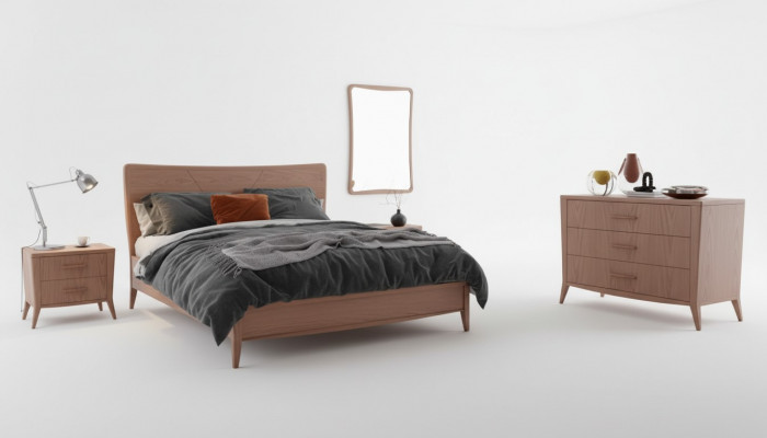 Sypialnia Zestaw Łóżko 2x Szafki nocne Kredens Design Luxury Meble 4szt