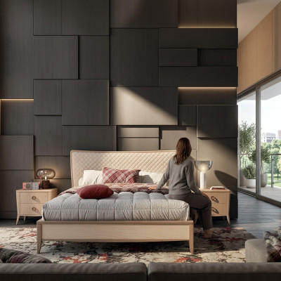 Sypialnia Zestaw Łóżko 2x Szafki nocne Design Luksusowy nowy 3-częściowy Modern Drewno
