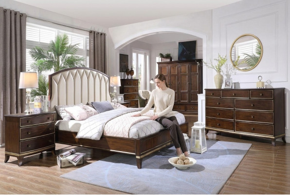 Łóżko 2x Szafki nocne Kredens Sypialnia Set Design Luksusowy nowy 4-częściowy
