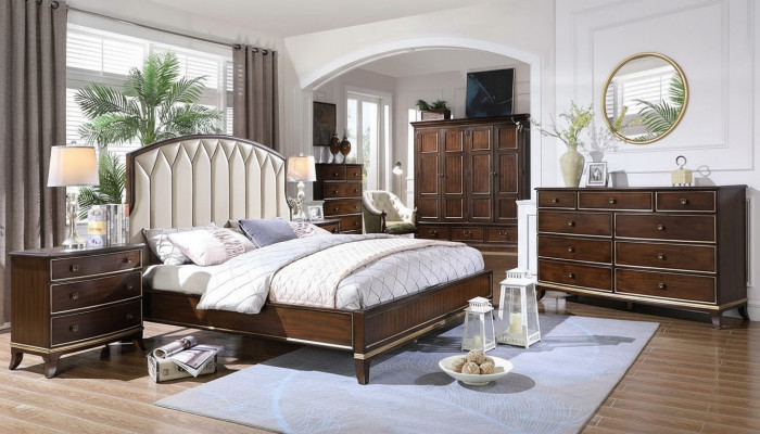 Łóżko 2x Szafki nocne Kredens Sypialnia Set Design Luksusowy nowy 4-częściowy