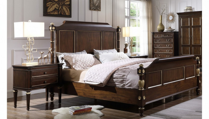 Sypialnia Zestaw Łóżko 2x Szafki nocne Luksusowy nowy 3-częściowy Design Modern Drewno