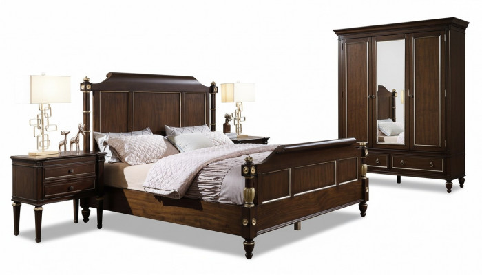Sypialnia Zestaw Łóżko 2x Szafki nocne Luksusowy nowy 3-częściowy Design Modern Drewno