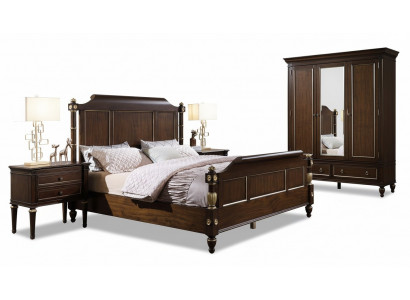 Sypialnia Zestaw Łóżko 2x Szafki nocne Luksusowy nowy 3-częściowy Design Modern Drewno