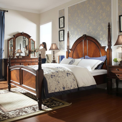 Sypialnia Łóżko Classic New stylowe w Modern brown Drewno Luxury