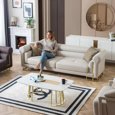 Sofa 3 miejsce do siedzenia Włókienniczy Living Room Design Modern New Luxury Biały