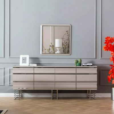 Kredens do salonu beżowy Lustro Design Meble konsola Drewno Designer