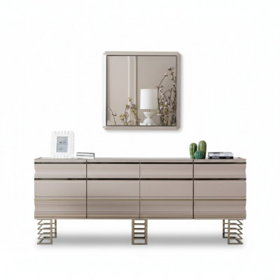 Kredens do salonu beżowy Lustro Design Meble konsola Drewno Designer