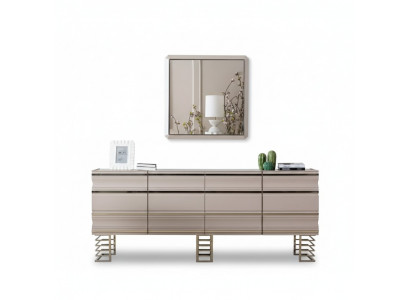 Kredens do salonu beżowy Lustro Design Meble konsola Drewno Designer