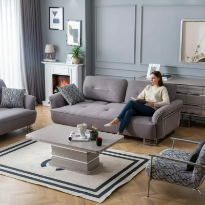 Sofa 3 miejsce do siedzenia Włókienniczy Living Room Design Modern New Luxury Biały szary