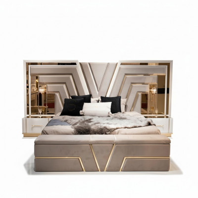 Sypialnia Zestaw Łóżko 2x Szafki nocne Luksusowy nowy 3-częściowy Design Modern Drewno