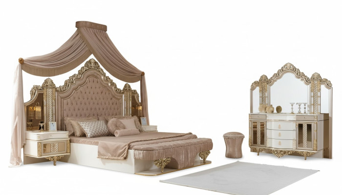 Sypialnia Zestaw Łóżko 2x Szafki nocne Toaletka z -Lustro Luxury nowość
