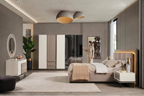 Zestaw Sypialnia Łóżko 2x szafki nocne Toaletka luksusowy nowy 6-częściowy design