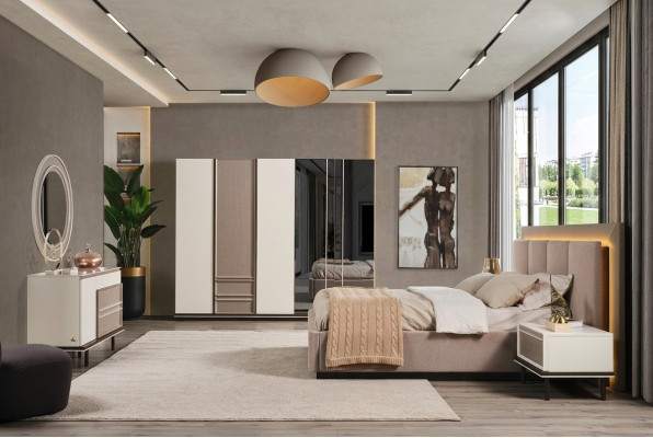 Zestaw Sypialnia Łóżko 2x szafki nocne Toaletka luksusowy nowy 6-częściowy design