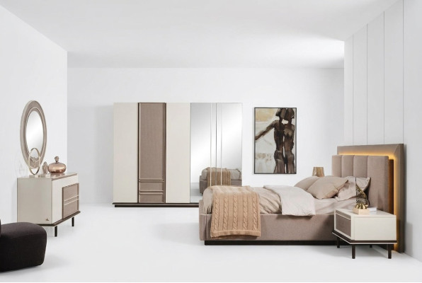 Zestaw Sypialnia Łóżko 2x szafki nocne Toaletka luksusowy nowy 6-częściowy design
