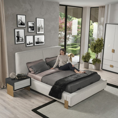 Luksusowy Zestaw Sypialnia Designerskie Podwójne łóżko 2x Szafki nocne Stylowe