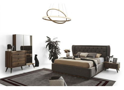 Nowoczesny zestaw Sypialnia Designerskie łóżko 2x Szafki nocne Kredens Lustro