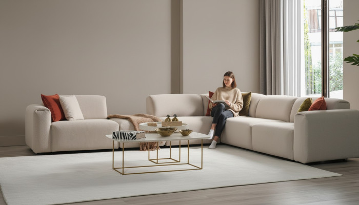 Beżowa designerska sofa do salonu Narożnikowa kanapa Luksusowa kanapa w kształcie litery L Meble tapicerowane